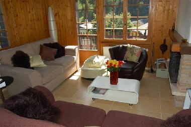 Living area with open fireplace