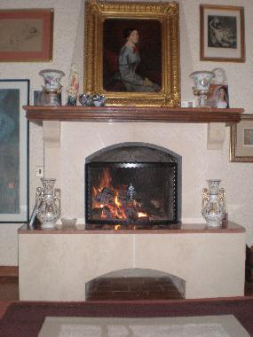 The living room with a marble fire place