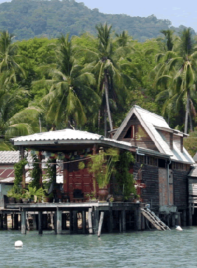 The villa sits ocean front- master bedroom is upstairs