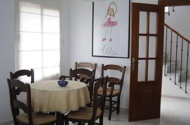 salon with chimney and dinning room