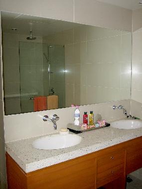 Master bathroom double sink.