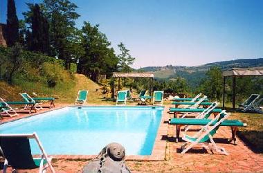 the swimming pool with great wide view on the vines and hills all around, lighted in the night.