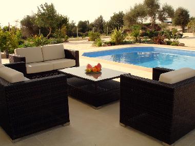 Garden view from the terrace. There are also sunbeds waiting for you