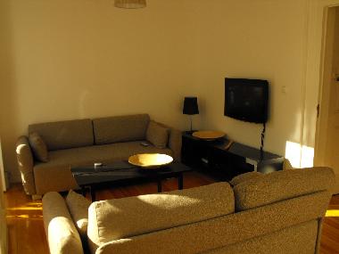 Livingroom with LCD TV & HD cable TV and built in hard disk recorder.
