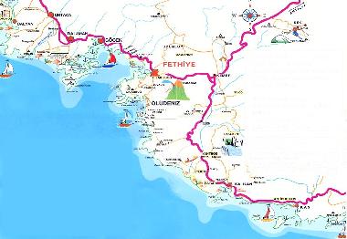 Map of the Turquoise Coast of Turkey