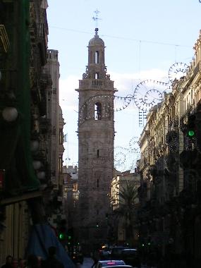 The bell tower to the church of Santa Catalina in Plaza de la Reina.