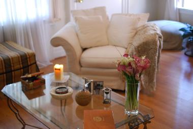 Fresh flowers and tremendous light make for a welcoming stay!