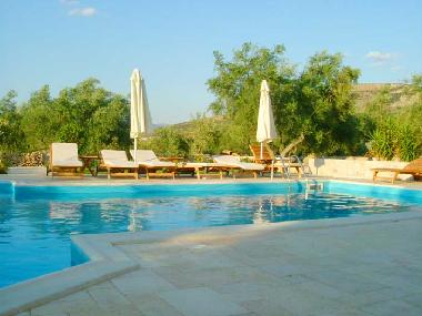 Aanthemion Guest House.  Swimming pool, loungers and umbrellas.