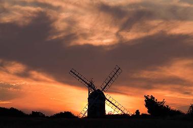 Weybourne windmill at sunset.