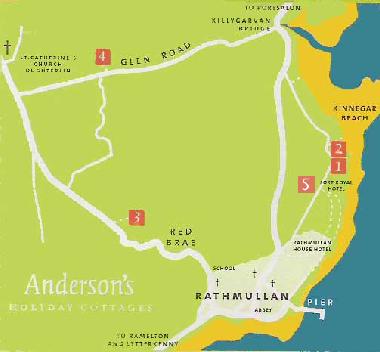 MAP OF RATHMULLAN WITH OUR COTTAGES NUMBERED