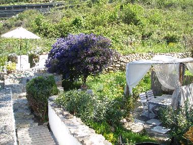 private garden with deck.chairs outside dining and barbecue