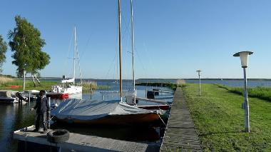 The private marina where the sail boat is moored.