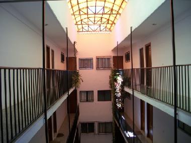 The hallway with the glas roof.