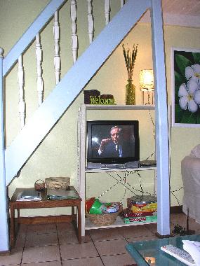 Entertainment area in living room with free cable, DVD player, board games and kids' toys. You can b