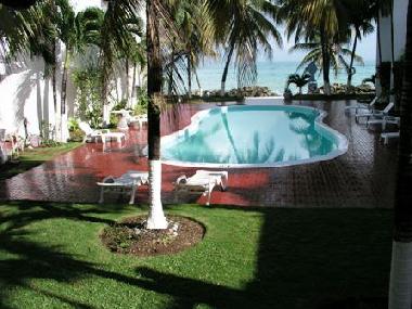 Our pool and private beach as seen from the entrance lobby.