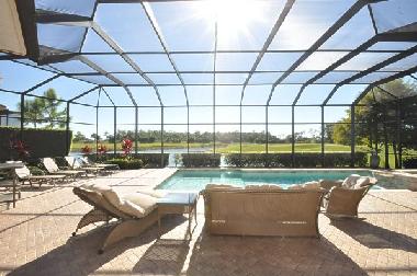 South facing pook with outside furniture