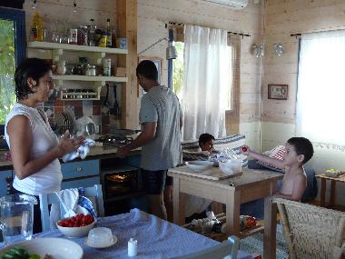 Sea cabin's kitchen fully equipped for a family