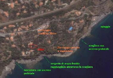 larger view from the sky. Red are the cottages. Green are the nearest places where it is possible to