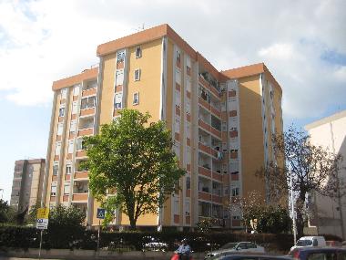 The facade of the building