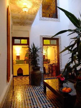 courtyard salon view to kitchen