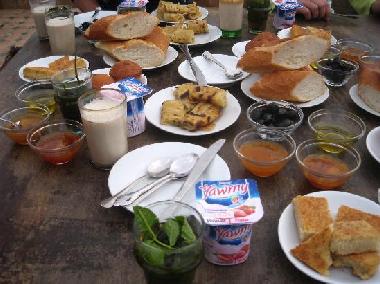 Organic Moroccan breakfast with pancakes 
