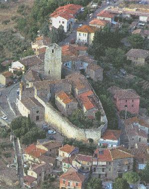 Areal view of San Savino and unique triangled tower