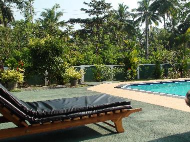 Sunbed and swimming pool