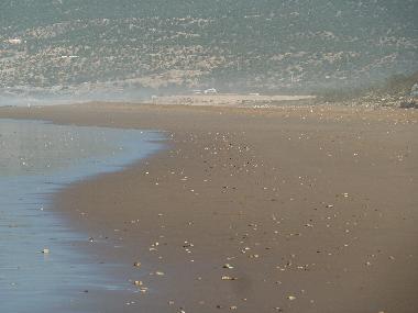View from the beach at Tamraght towards Taghazout