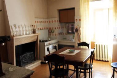 Kitchen with fireplace