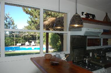 kitchen view to swimming pool