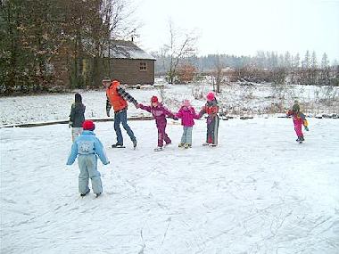 Ice skating on our pond