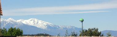Snow capped Canigou (Pyrenees) from balcony