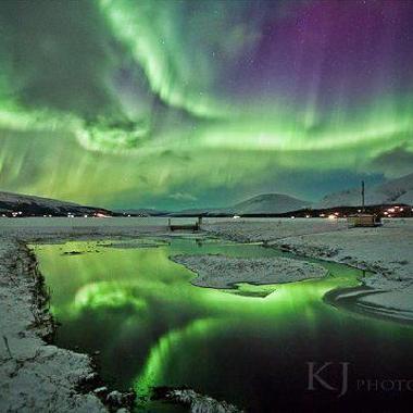 Aurora borealis or northen lights in the Skorradalur valley, 15 minutes from our house at Egilsg�tu