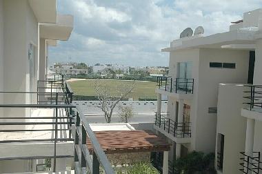 View of Soccer Field from Inside Deck. 