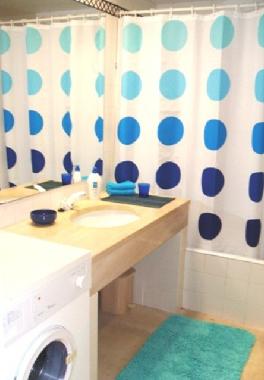 bathroom, shower in bath, toilet, bidet and washing machine