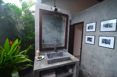 Master Bathroom sink area with glass cieling.