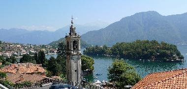 View of Isola Comacina and the famous restaurant Locanda La Comacina viewed from Viale degli Ulivi