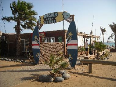 Angulo beach resort offers snacks, drinks and is a popular meeting place of expats, sports people.