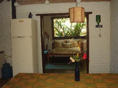 Dinner table and window of tv room
