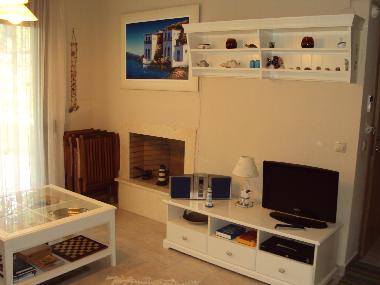 The fireplace and the TV-DVD