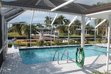 Large solar heated pool and outdoor shower