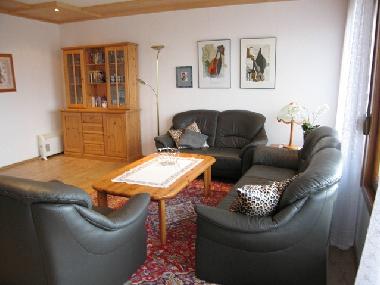 the living room with comfortable leather furniture