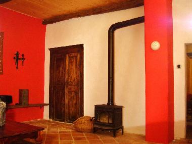 Living room with wood burning stove