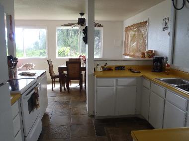 View of the kitchen in the oceanfront Alohahouse, Big Island Hawaii