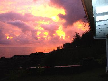 Beautiful sunrise from the oceanfront Alohahouse, Big Island Hawaii vacation rental