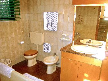 Bathroom with shower over full length bathtub