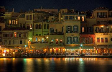 chania port by night