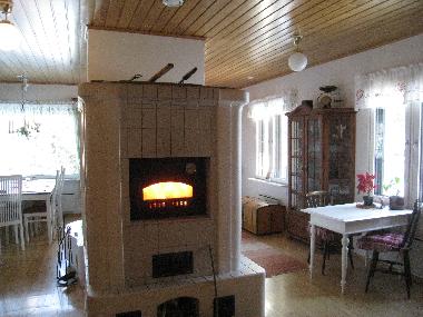 A woodburned owen in the kitchen.