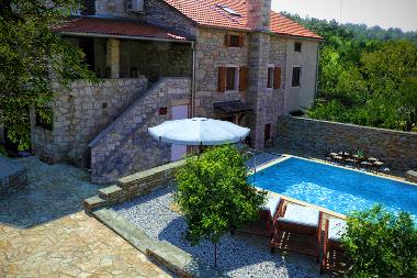 Backyard with a pool covered terrace and open terrace