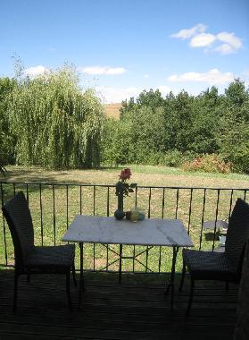 View over the woods and hills beyond from balcony